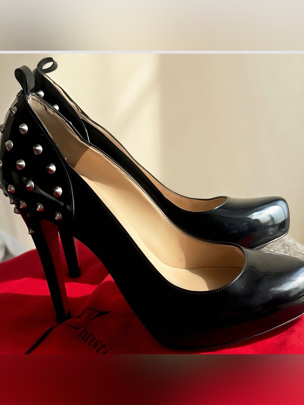 Christian Louboutin Spiked Platform Heels in Black & Red (39/9)